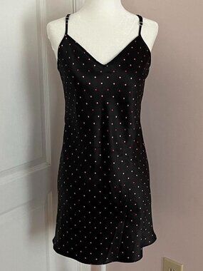 morgan & taylor black/pink polka dot slip dress